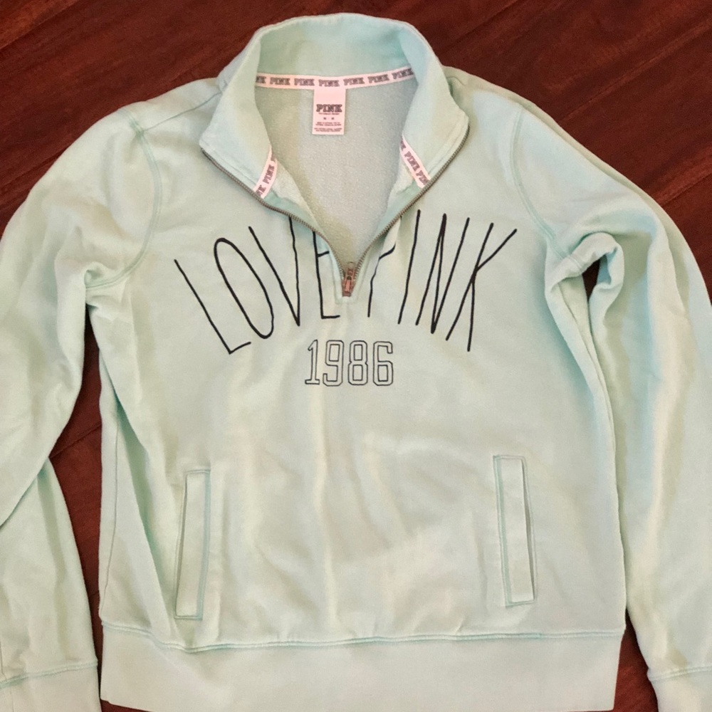 Pale mint GUC Pink half zip medium sweatshirt